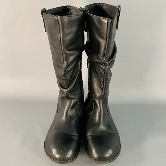 BIRKENSTOCK Size 9 Black Ruched Leather Pull On Side Zipper Boots - Picture 6 of 10